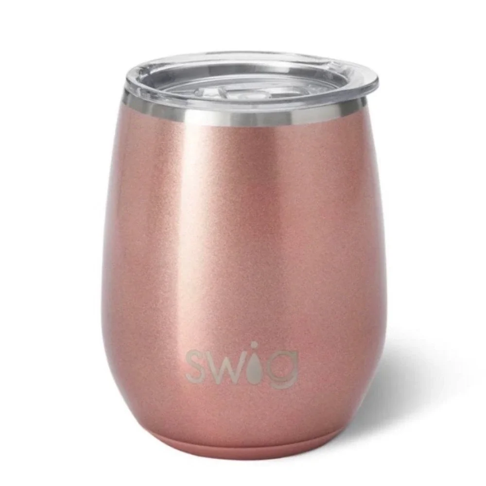 Swig Life 12oz Rose Gold Shimmer Stemless Wine Cup‎ Stainless Steel Tumbler NEW